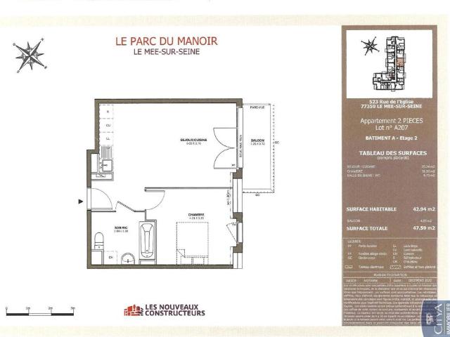 Location Appartement 2 pièces 42m² LE MEE SUR SEINE 77350
