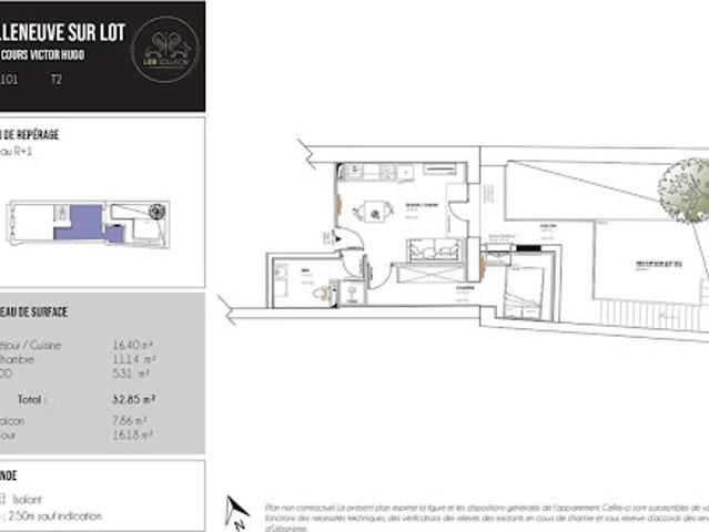 Location Appartement 2 pièces 32.85 m2 Villeneuve sur Lot