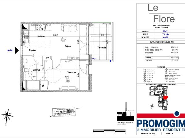 Location appartement 2 pièces TOULON 37m² à 700.61€/mois CDC Habitat