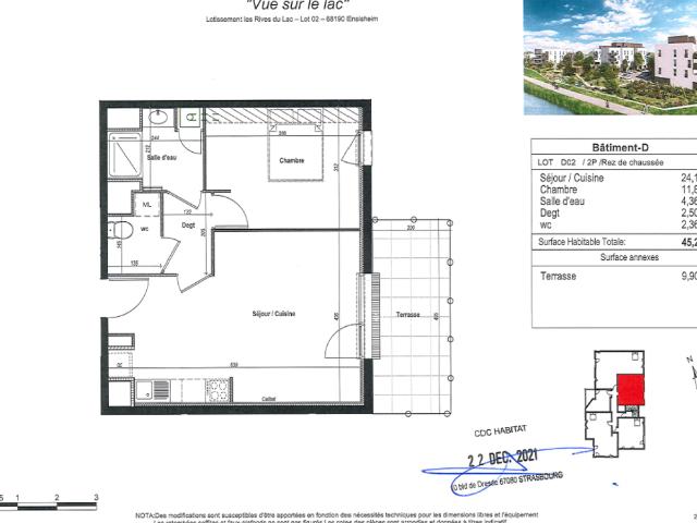 Location appartement 2 pièces ENSISHEIM 45m² à 540.80€/mois CDC Habitat