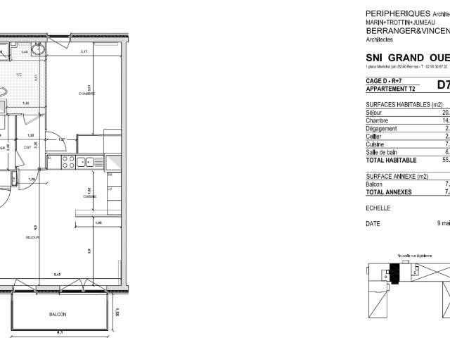 Location appartement 2 pièces NANTES 55m² à 755.34€/mois CDC Habitat
