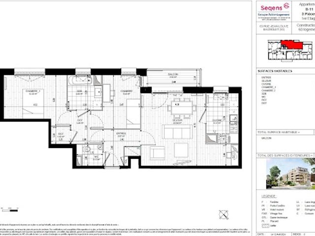 Location Appartement 3 pièces 67.98 m2 Bagnolet