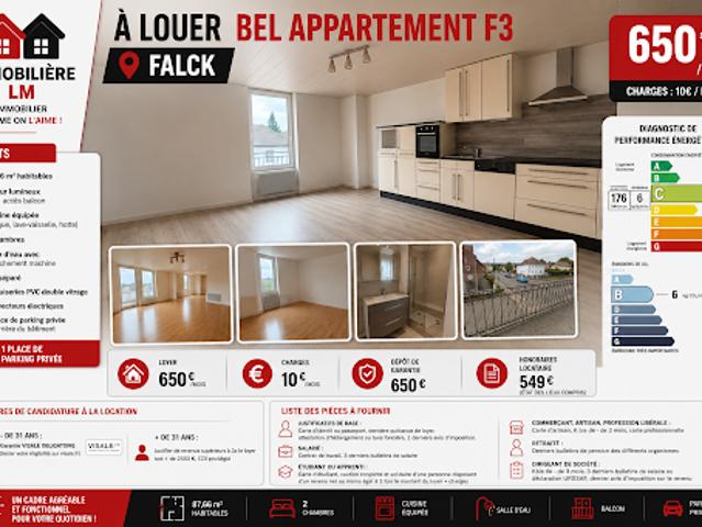 Location Appartement 3 pièces 87.66 m2 Falck