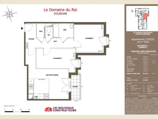 Location appartement 3 pièces DOURDAN 60m² à 912.04€/mois CDC Habitat