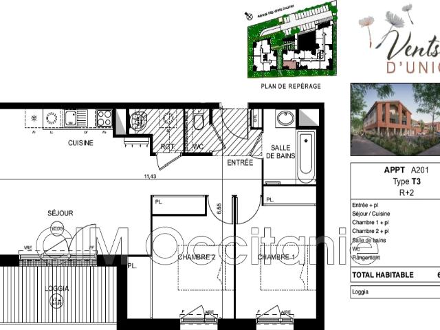 Location appartement 3 pièces L'Union 62 m²