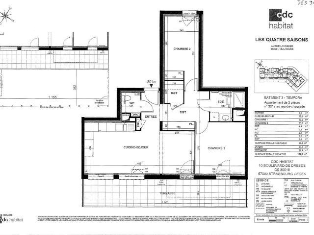 Location appartement 3 pièces MULHOUSE 71m² à 833.33€/mois CDC Habitat