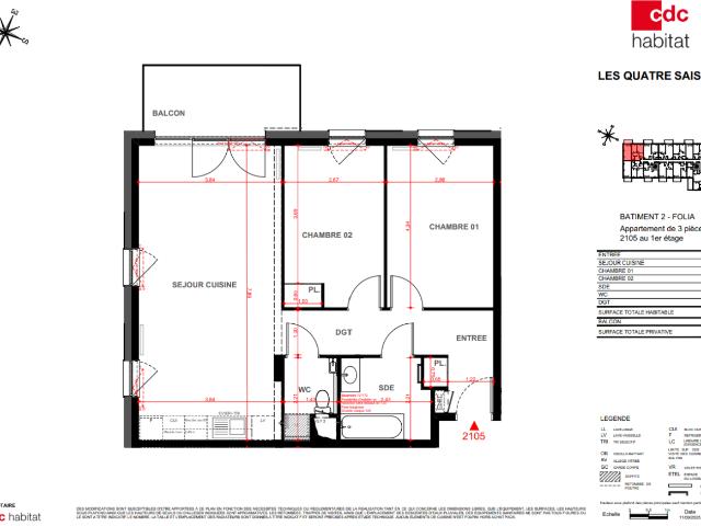 Location appartement 3 pièces MULHOUSE 71m² à 852.01€/mois CDC Habitat
