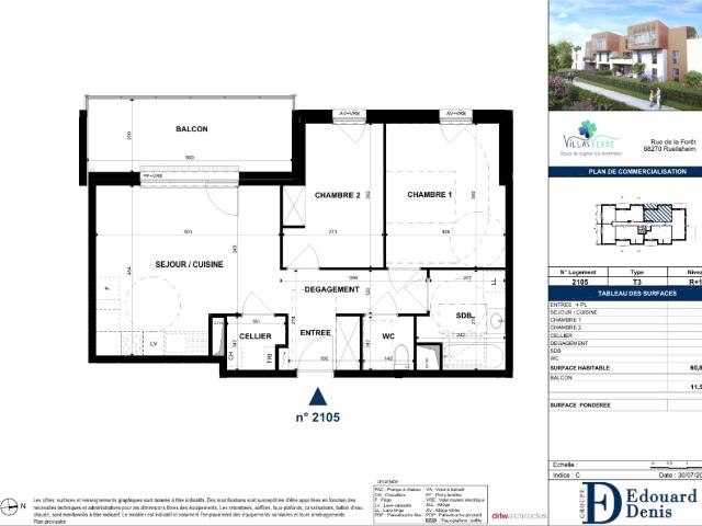 Location appartement 3 pièces RUELISHEIM 61m² à 765.73€/mois CDC Habitat