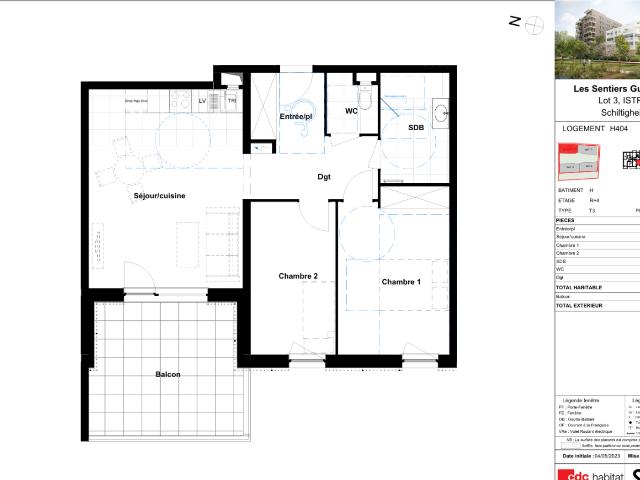 Location appartement 3 pièces SCHILTIGHEIM 63m² à 917.41€/mois CDC Habitat
