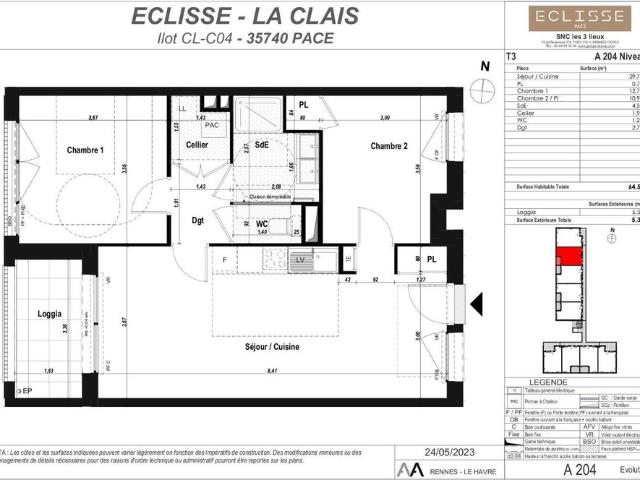 location Appartement T3 DE 64.59m² À PACE