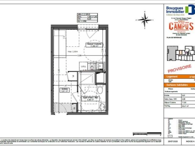 location Appartement T1 DE 20.41m² À RENNES