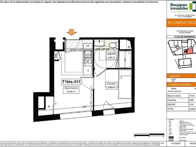 location Appartement T1 DE 24.68m² À RENNES