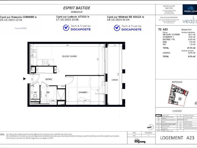 location Appartement T2 DE 47.75m² À BORDEAUX