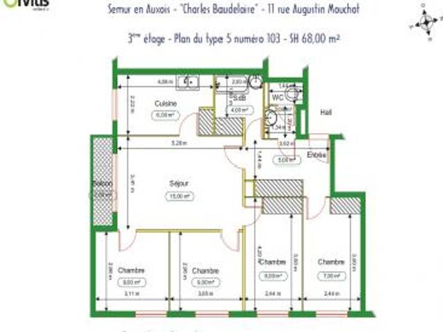 location appartement semur en auxois 5 pièces 68 m2 cote d'or 21140 600 € / mois