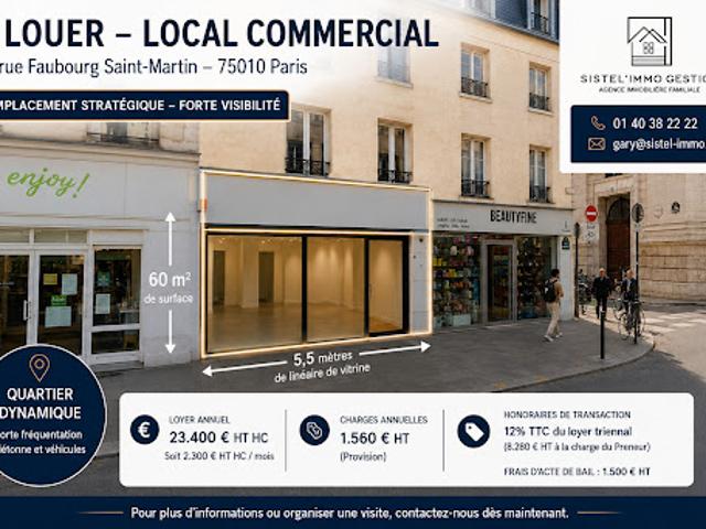 Location Fond de commerce 59 m2 Paris 10ème