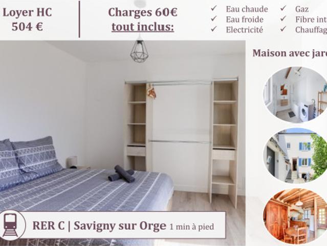 logement meublée 13 m² dans maison avec jardin – 564€ tout compris– 200m du RER C – SAVIGNY SUR ORGE