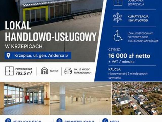 Lokal handlowo usługowy do wynajęcia |Krzepice, ul. Andersa