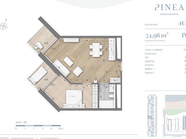 Lokal, Pobierowo, 54.96 m2, 2 pokoje
