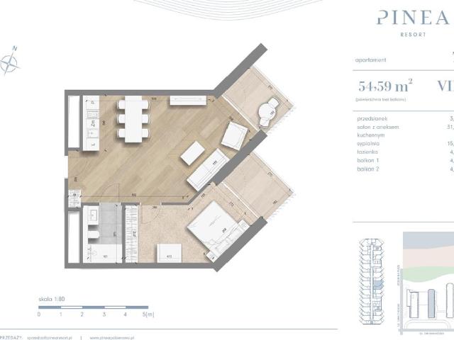 Lokal, Pobierowo, 55.58 m2, 2 pokoje