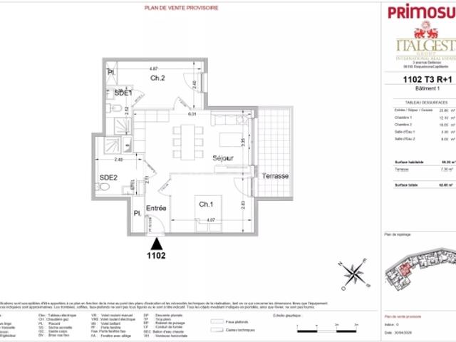 Lot 1102 – 3P de 55,30 m² avec terrasse panoramique – Le Bellevue, nouveau programme
