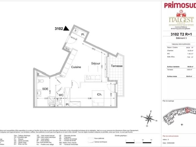 Lot 3102 – 2P de 51,50 m² avec terrasse panoramique – Le Bellevue, nouveau programme