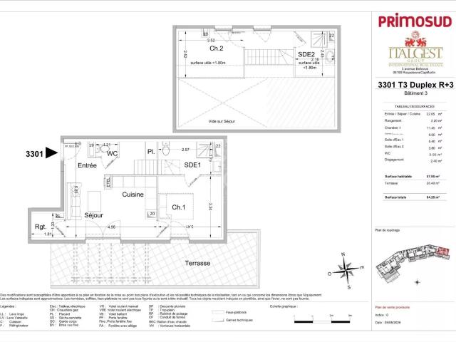 Lot 3301 – 3P de 57 m² au dernier étage, appartement duplex. 57m² Roquebrune Cap Martin