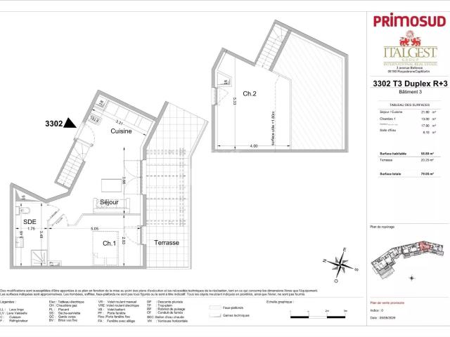 Lot 3302 – 3P de 58,05 m² au dernier étage, appartement dupl. 58m² Roquebrune Cap Martin