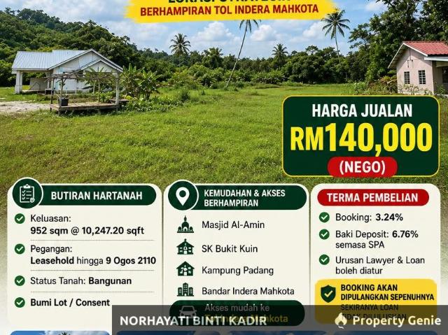 LOT BANGLO UNTUK DIJUAL DI BUKIT KUIN 3, KUANTAN, PAHANG