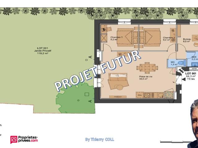 LYON 3 T3 bis rez de jardin de 69.70 M² avec grand jardin privatif de 119M²