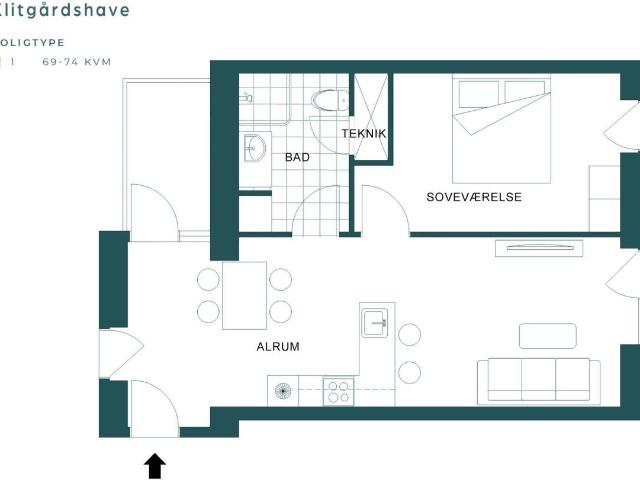 Lys 2 værelses lejlighed i Risskov, 68 m²