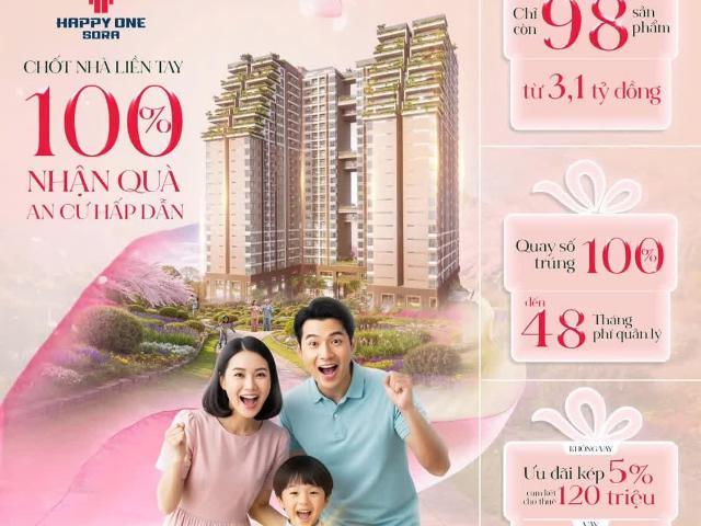 Mở Bán Căn Hộ Happy One Sora Thủ Đức, Nội Thất Cao Cấp, DT 69m2, Chỉ Từ 3.2 Tỷ. Lh: 0987225