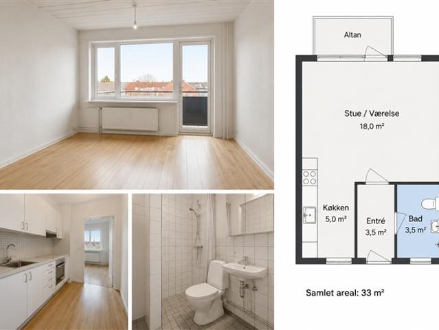 Møbleret 33 m² lejlighed i centrum af Odense med altan