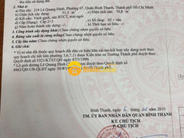 Mặt tiền đường lê quang định, p. 7, q. Bình thạnh, dt 3x20m, 12ty tl