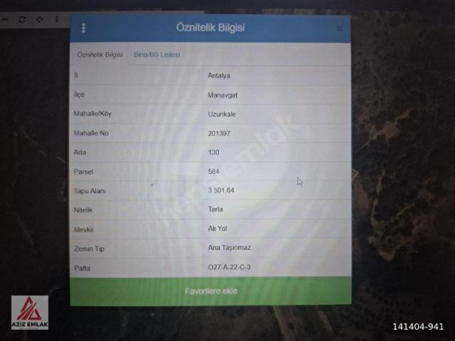 MANAVGAT UZUNKALEDE SATILIK TARLA
