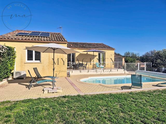 Magalas Villa plain pied 92 m2 avec piscine, 3 chambres, ter. 92m² Magalas