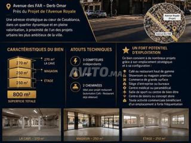 Magasin 800 m² Avenue des FAR Derb Omar