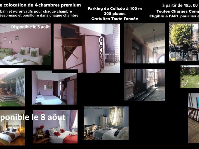 Magnifique colocation de 4 chambres, 455 à 525 € toutes charges comprises