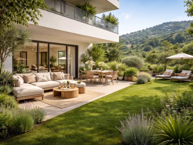MAGNIFIQUE REZ DE JARDIN AVEC VUE COLLINE POUR CE SUPERBE T4 TRAVERSANT DE 86 M²