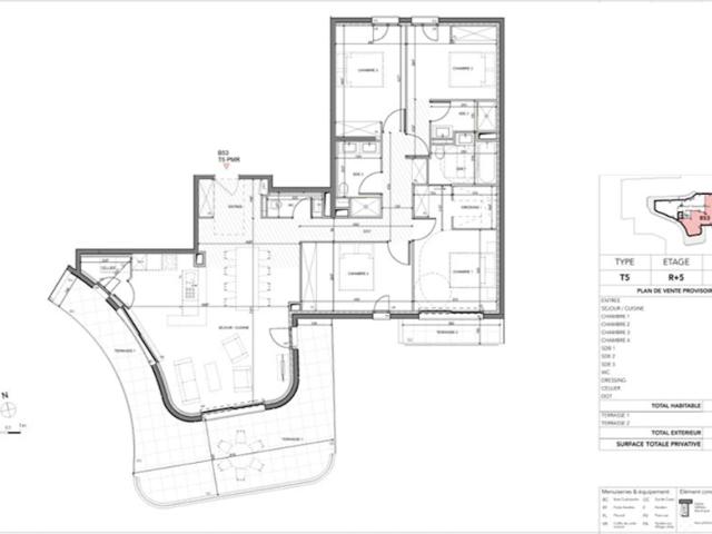 Magnifique T5 de 125 m2 avec terrasse en dernier étage