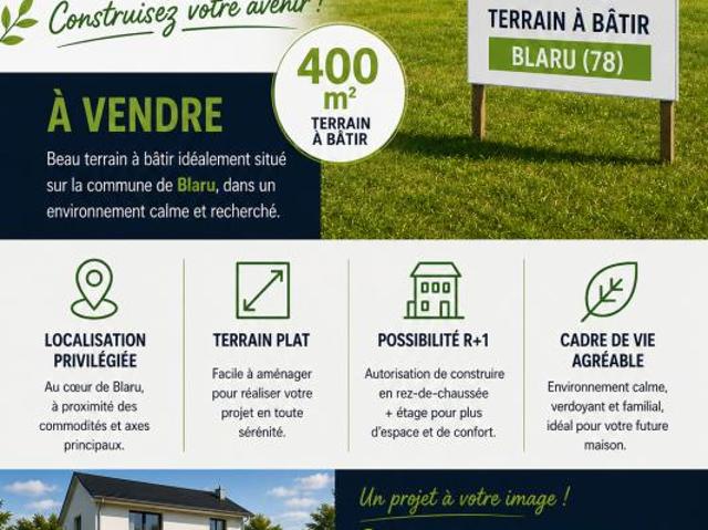 Magnifique terrain plat sur rue commune de BLARU secteur Calme proche A13 et commodités