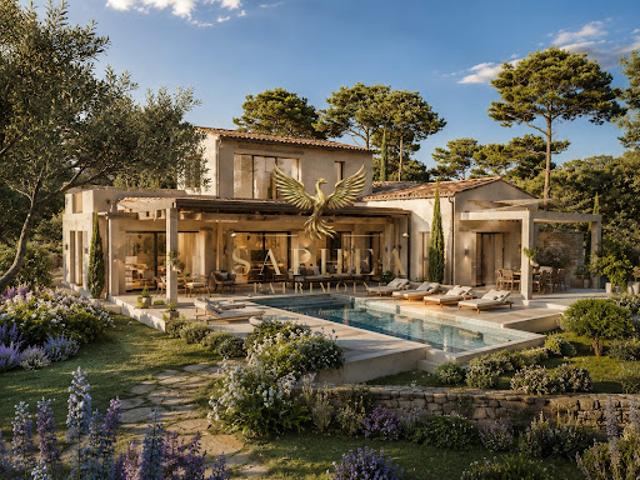 Maison contemporaine avec piscine et jardin