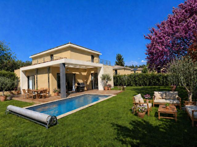 Maison contemporaine avec piscine et jardin