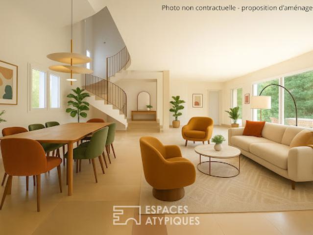 Maison contemporaine avec piscine et jardin