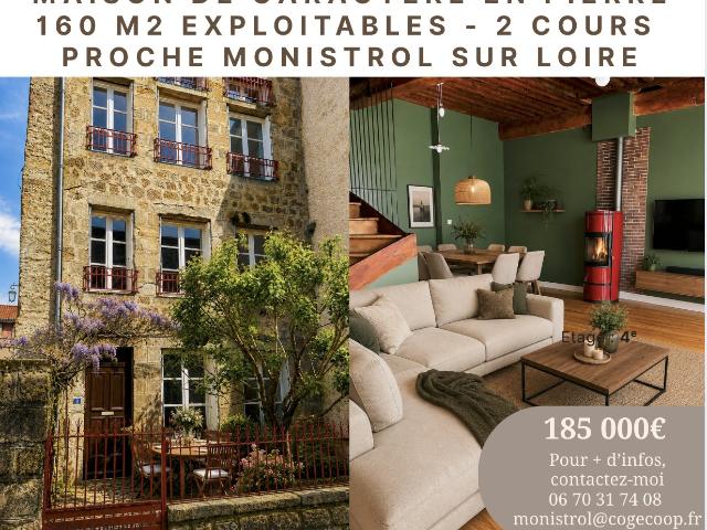 Maison de Caractère XVIIe siècle Pierres Plus de 160 m2 exploitables 2 Cours Proche Monistrol s/Loire