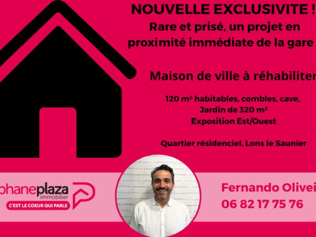 Maison de ville à réhabiliter, 120m² sur 2 niveaux, 300m² de jardin