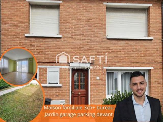 Maison familiale de 86m²,3 ch+bureau,Jardin,garage
