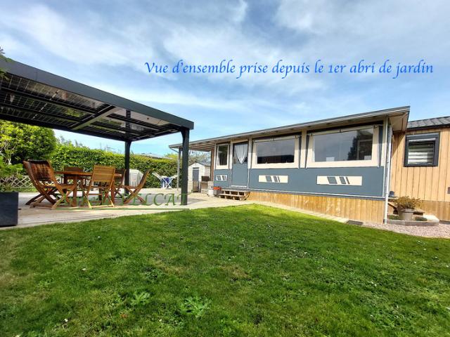 MAISON MOBILE OU MOBIL HOME AVEC PERGOLA VENDU AVEC TERRAIN TERRASSE PARKING ABRIS DE JARDIN CARPORT 3KM DE VILLERS SUR MER BLONVILLE