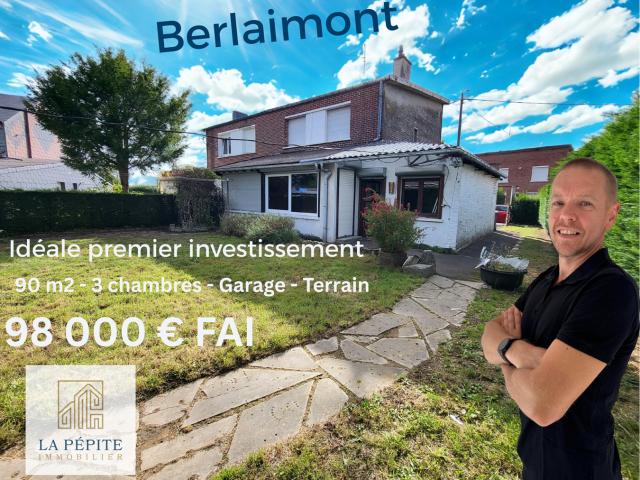 Maison mitoyenne 90 m2, 3 chambres, garage, jardin et atelier à rénover