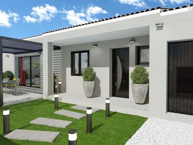 Maison neuve 90 m² avec terrain viabilisé 415 m² à Pollestres 66450 – 3 chambres, garage 15 m²