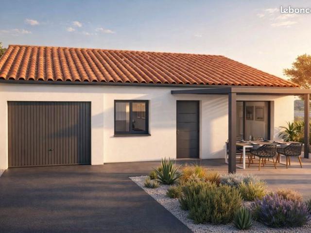 Maison neuve plain pied 70 m² avec garage sur terrain viabilisé de 220 m² à Coursan 11110 – idéal primo accédants et retraités